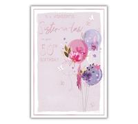 IC&G Female Wonderful Sister in Law 50th Birthday Card - Happy Birthday Card Age 50 with Artistic Floral Balloon and Butterflies Design and an Embossed Foil Finish - Birthday Card for Women