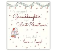 IC&G First Christmas Card for Granddaughter - Cute Bunny Rabbit Design - Foil Finish - Festive Christmas Greeting Card for a Very Special Granddaughter - For Girls