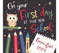 IC&G First Day of School Greeting Card for Kids - Colourful Pencil and Owl Design - Back to School Card for Boys & Girls - Embossed Foil Finish
