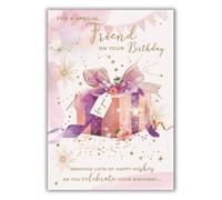 IC&G Friend Birthday Card - Elegant Feminine Floral Design - Foil and Embossed Finish - Happy Birthday Card to a Special Friend - For Her
