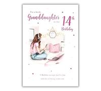 IC&G Girl's Lovely Granddaughter 14th Birthday Card - Happy Birthday Card for Children Age 14 with Artistic Girls Bedroom Design and a Foil Finish
