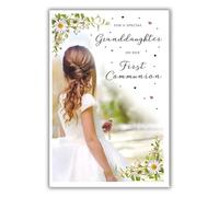 IC&G Granddaughter 'First Communion' Congratulations Card - Daisies and Girl - For Her - Religious Premium Greeting Card with Envelope