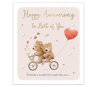 IC&G Happy Anniversary Card for Both of You - Lovely Barley Bear, Bicycle & Love Hearts Design - Embossed Foil Finish - Premium Greeting Card with Envelope - Eco-Friendly & Recyclable