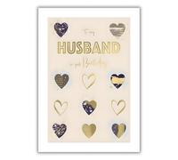 IC&G Husband Birthday Card - Happy Birthday Card with Contemporary Golden Hearts Design and an Embossed Foil Finish - Birthday Card for Men