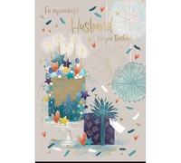 IC&G Husband Birthday Card - Stylish Cake & Gift Design - Embossed Foil Finish - Happy Birthday Card to a Wonderful Husband - For Him