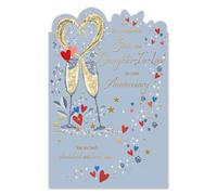IC&G Large Anniversary Card for Son and Daughter in Law - Elegant Champagne & Heart Design with Embossed Foil Finish, Illustrated Inner & Heartfelt Verse, Eco-Friendly & Made in the UK