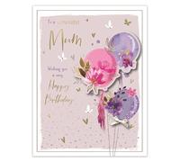 IC&G Large Birthday Card for a Wonderful Mum - Floral Balloons & Butterflies Design with 3D Embellishment, Embossed Foil Finish & Illustrated Insert Leaf, Eco-Friendly & Made in the UK