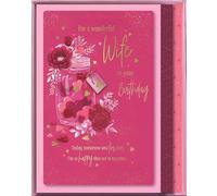 IC&G Large Boxed Birthday Card for Wife - Floral Love Heart Design - Embossed Foil Finish with Embellishment - Elegant Birthday Greeting Card for a Wonderful Wife - For Her