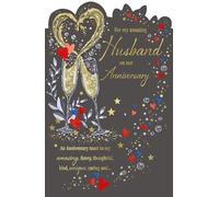 IC&G Luxury Anniversary Card for Husband - Elegant Heart & Champagne Design - Embossed Foil Finish - Scalloped Edge - Anniversary Greeting Card for My Amazing Husband