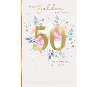 IC&G Luxury Golden Anniversary Card - Pretty Floral Design - Embossed Foil Finish - 50th Wedding Anniversary Card for a Special Couple