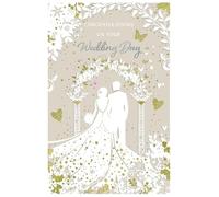 IC&G Luxury Wedding Day Card for Couple - Elegant Bride and Groom Floral Design - Embossed Foil Finish - Romantic Wedding Congratulations Card