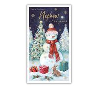 IC&G Nephew Christmas Card, Single - Christmas Cards with a Snowman and Bunny Rabbit Festive Design and Special Finish for Children - Xmas Cards with Envelope