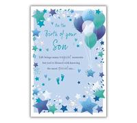 IC&G New Baby Son Congratulations - Birth Congratulations Card with Sentimental Verse and Star and Balloon Design with an Embossed Foil Finish