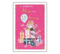 IC&G Niece 13th Birthday Card - Bright Floral Gift Design - Happy 13th Birthday for a Wonderful Niece - Embossed Foil Finish - For Her