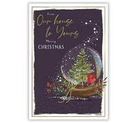 IC&G Our House to Your House Christmas Card - Festive Snowglobe Design - Foil and Flitter Finish - Artistic Christmas Greeting Card