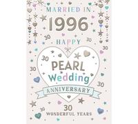 IC&G Pearl Wedding Anniversary Card - Married in 1996 - Love Hearts & Stars Design - Premium Embossed Foil Finish - Happy 30th Anniversary Greeting Card with Envelope