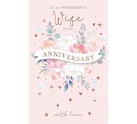 IC&G Pretty Anniversary Card for Wife - Flowers & Hearts Design - Embossed Foil Finish - Luxury Anniversary Greeting Card with Envelope to a Wonderful Wife
