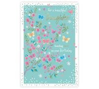 IC&G Pretty Birthday Card for Daughter - Butterflies & Flowers Design - Embossed Foil Finish - Premium Birthday Greeting Card with Envelope for a Beautiful Daughter