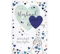 IC&G Sapphire Anniversary Card for Husband - Elegant Champagne Flutes & Love Hearts - Premium Embossed Foil Finish - Happy 45th Anniversary Greeting Card with Envelope - 45 Years