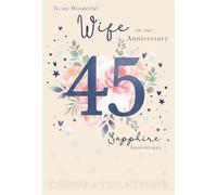 IC&G Sapphire Anniversary Card for Wife - 45 Years - Romantic Floral Design - Embossed Foil Finish - Premium Greeting Card with Envelope