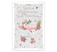 IC&G Silver Anniversary Card for Sister and Brother In Law - 25th Wedding Anniversary Card - Elegant Floral Cocktail & Love Hearts Design - Embossed Foil Finish - Premium Greeting Card with Envelope