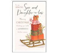 IC&G Son and Daughter-in-Law Christmas Card, Festive Sleigh Design, 15 x 23 cm