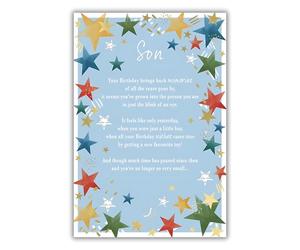 IC&G Son Birthday Card - Happy Birthday Card with Sentimental Poem and Star Border Design and a Foil Finish - Birthday Card for Men or Boys