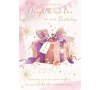 IC&G Special Daughter in Law Birthday Card - Happy Birthday Card with Wrapped Present and Confetti and Foil Details - Birthday Card for Women