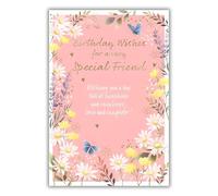 IC&G Special Friend Birthday Card - Happy Birthday Card with Sentimental Poem and Floral Butterfly Border Design with Foil Details - Birthday Card for Women