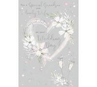 IC&G Special Grandson and Lovely Wife Wedding Congratulations Card - Wedding Congratulations Card with Floral Heart and Champagne Design and an Embossed Foil Finish