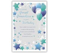 IC&G Special Great Grandson Birthday Card - Happy Birthday Card with Sentimental Poem and Star Border Design and a Foil Finish - Birthday Card for Boys
