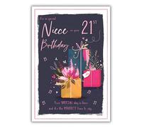 IC&G Special Niece 21st Birthday Card - Happy Birthday Card for Women Age 21 with Floral Present Design and a Foil Finish
