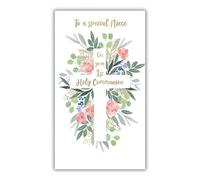 IC&G Special Niece First Holy Communion Congratulations Card - Holy Communion Congratulations Card for Girls with Floral Cross Design and a Foil Finish