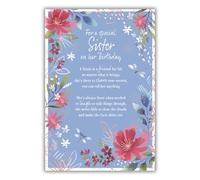 IC&G Special Sister Birthday Card - Happy Birthday Card with Sentimental Poem and Floral Dragonfly Border Design and a Foil Finish - Birthday Card for Women