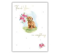 IC&G Thank You Card - Thank You Card with Cute Puppy Dog and Floral Bouquet Design with Foil Details