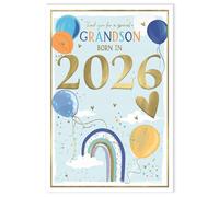 IC&G Thank You for New Baby Grandson Card - Born in 2026 - Cute Blue Balloons & Rainbow Design - Embossed Foil Finish - Special Arrival Premium Greeting Card with Envelope