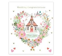 IC&G Wedding Card - Church & Flowers Design with Embossed Foil Finish & Illustrated Inner, Eco-Friendly & Made in the UK