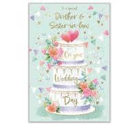 IC&G Wedding Day Card for Brother and Sister In Law, Floral Cake Design | Embossed Foil & Flitter Finish, Illustrated Insert, Made in the UK