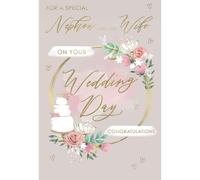 IC&G Wedding Day Card for Nephew and His Wife - Elegant Floral Design - Embossed Foil Finish - Wedding Congratulations Card for a Special Nephew - For a Couple