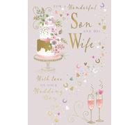IC&G Wedding Day Card for Son & His Wife - Elegant Cake Design with Embossed Foil Finish, Illustrated Inner & Heartfelt Verse, Eco-Friendly & Made in the UK, Greeting Card with Envelope