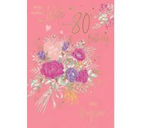 IC&G Wife 80th Birthday Card - Happy Birthday Card Age 80 with Floral Bouquet Design and Foil Finish - Birthday Card for Women