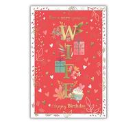 IC&G Wife Birthday Card - Elegant Red Design with Gold Foil, Hearts & Gifts - Embossed Foil Finish - Happy Birthday Card to a Very Special Wife - For Her