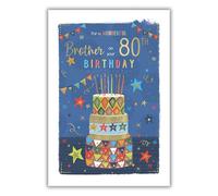 IC&G Wonderful Brother 80th Birthday Card - Happy Birthday Card Age 80 with Contemporary Birthday Cake Design and an Embossed Foil Finish - Birthday Card for Men