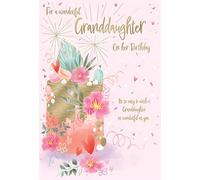 IC&G Wonderful Granddaughter Birthday Card - Happy Birthday Card with Floral Cake Design and Embossed Foil Details