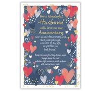 IC&G Wonderful Husband Anniversary Card - Happy Anniversary Card with Love Heart Border Design and Embossed Foil Details - Anniversary Card for Husband