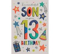 IC&G Wonderful Son 13th Birthday Card - Happy Birthday Card Age 13 with Shooting Stars Design and Foil Details - Birthday Card for Children