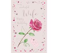 IC&G Wonderful Wife Birthday Card - Romantic Rose and Love Hearts Design with Foil Details - Birthday Card for Women