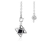 ICAMAS Natural Stone Reiki Merkaba Pendulum for Wicca Drowsing Hexagram Pendule Round Crystal Quartz Beads Pendants Jewellery (Color : Black Onyx)