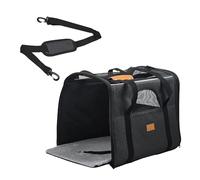 iCan Deluxe Pet Carrier - Dark Grey Premium Canvas Travel Bag with Removable Fluffy Floor, Shoulder Strap & Safety Collar Clip - Small Dog & Cat Carrier