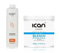 Ican London Cream Peroxide 10 Volume 3%, 1000ml + Rapid Blue Powder Bleach Jar, 500g, Combo Set
